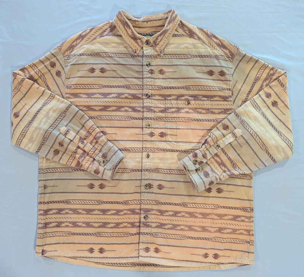 Cabela's Shirt Mens 2XL Beige Fleece Long Sleeve Western Aztec Button Up